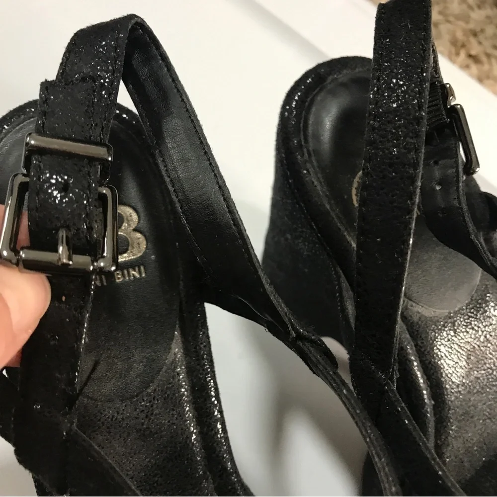 Gianni Bini black sparkle strappy chunky heels size 9M